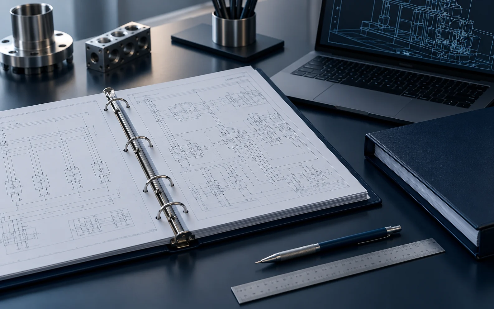 Muestra conceptual de planos eléctricos y expediente de proyecto